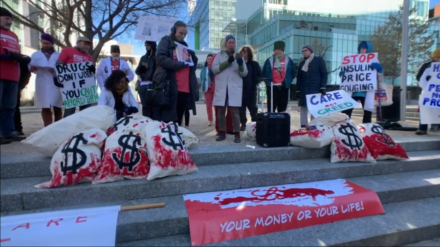 Protestors Deliver Blood Money to Eli Lilly's Headquarters