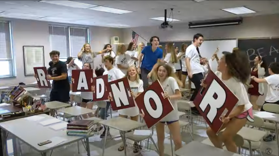 Radnor students celebrating in a scene from the 2019 LM video. 