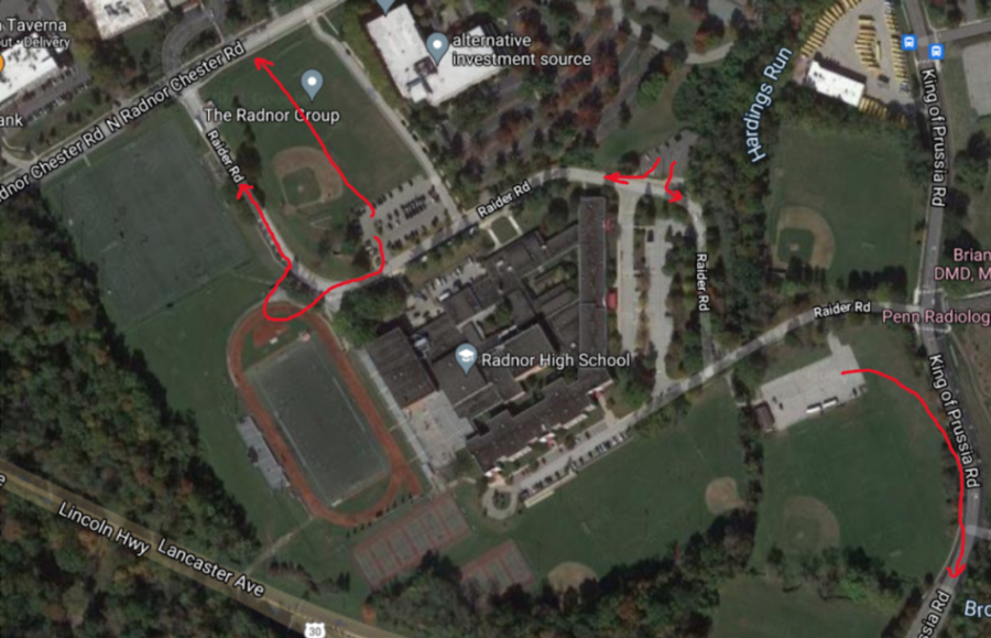 Map+of+Radnor+High+School+Parking+and+Exit+Routes
