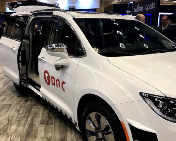 An autonomous shuttle at CES 2019