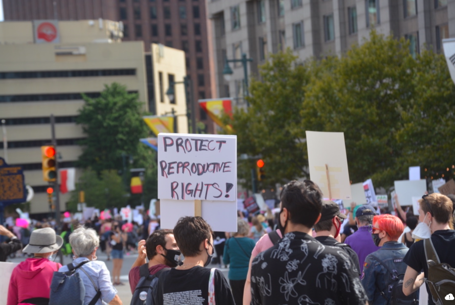 Protestors at the Philadelphia Bans Off Our Bodies march in October 2021. Photograph by Sammy Rosin